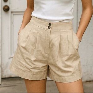 NWT Jason Wu Khaki Pleated High-Waisted Button Shorts Size 8